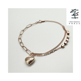 925純銀玫瑰金手鍊配心形吊飾
