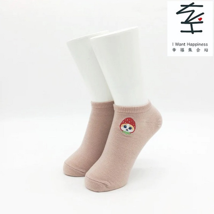 💢已售罄💢日本直送 - mofusand 裝扮貓咪灰粉紅色船襪 (草莓裝扮貓刺繡-粉紅色）- 平行進口